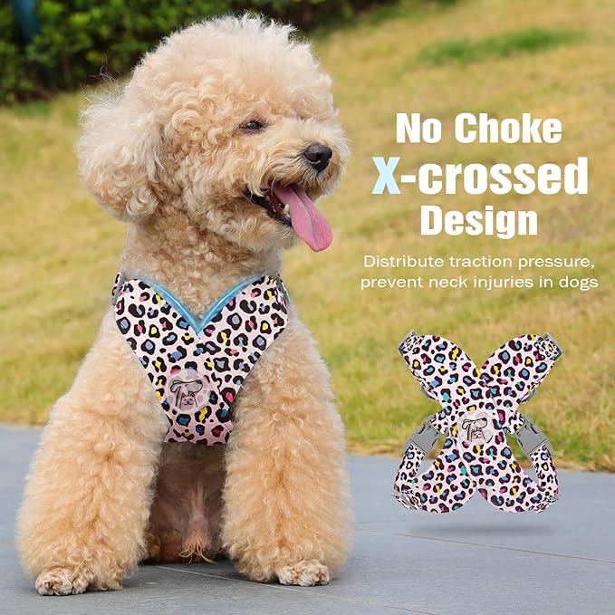 Pawaboo Small Dog Harness and Leash Set, Puppy Harness X-Frame No Pull No Choke, Dog Vest Harnesses Adjustable for Small Medium Sized Dogs,Soft Breathable Pet Harnesses for Walking, XS, Pink Leopard