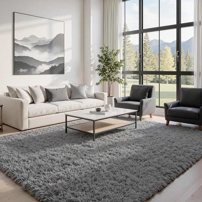 5x8 Area Rugs for Living Room: Soft Fluffy Shag Light Grey Rugs for Bedroom