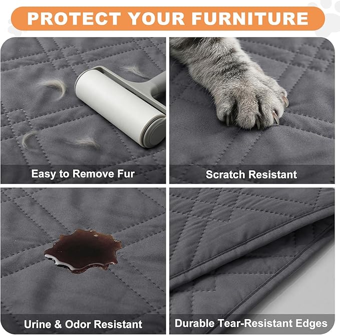 100% Waterproof Dog Couch Protector, Triple-Layer Waterproof Dog Bed Cover Pet Blanket Reversible 2-Tone Sofa Shield, Non-Slip Furniture Guard for Pets(68×82 Inch, Gray+Gray)