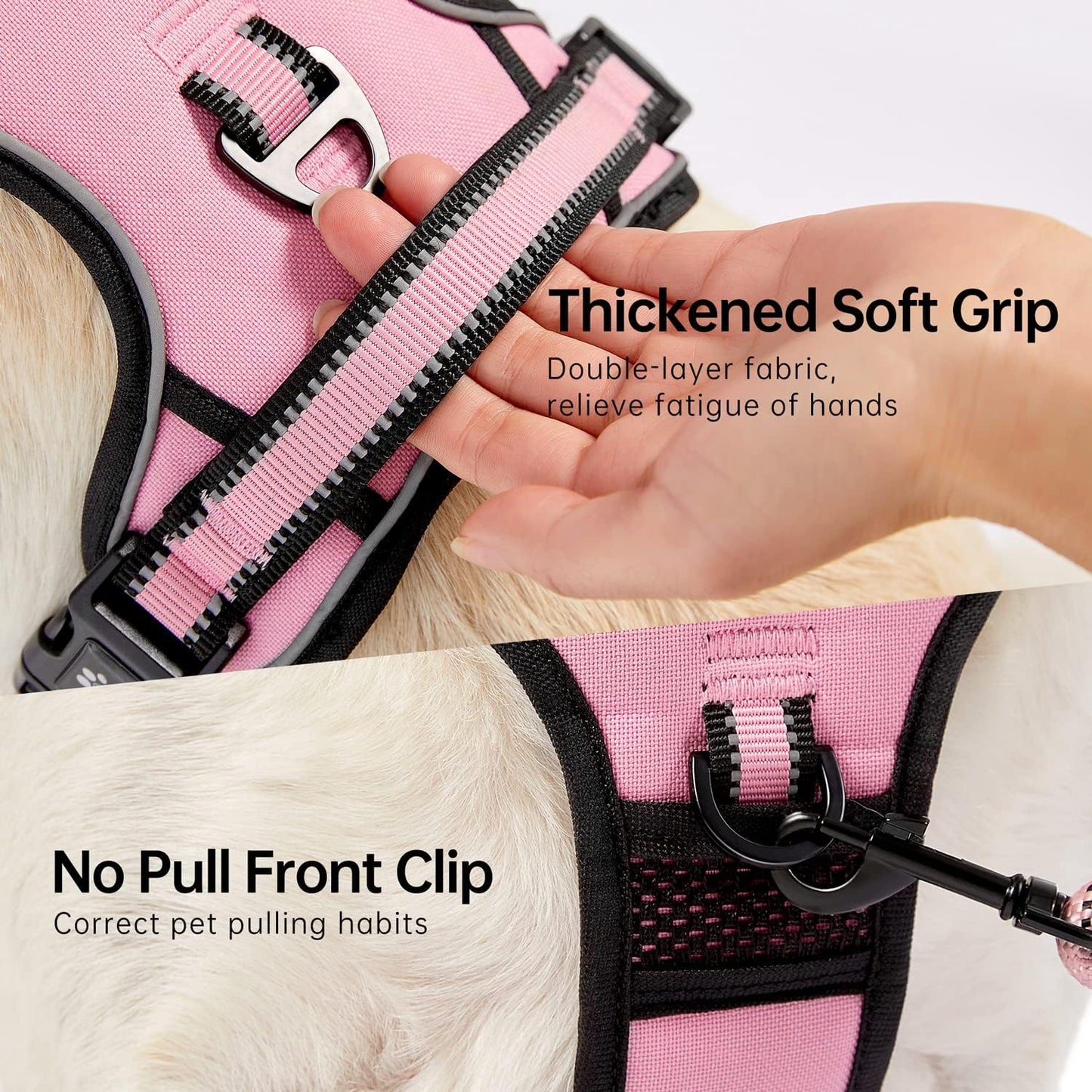NESTROAD No Pull Dog Harness,Adjustable Oxford Dog Vest Harness with Leash,Reflective No-Choke Pet Harness with Easy Control Soft Handle for Large Dogs(X-Large,Pink)