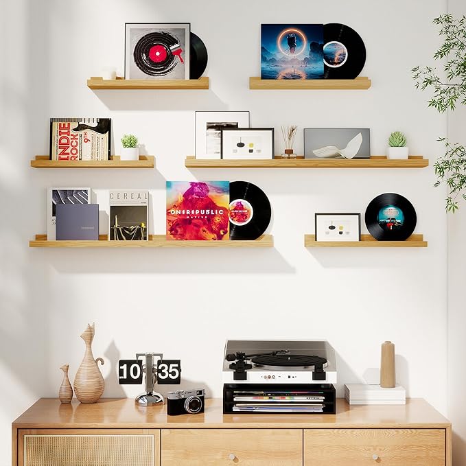 Axeman Picture Ledge Shelf, Floating Shelves for Wall Decor Storage Set of 6, 55 inch Floating Wall Mounted Shelves, Shelves with Lip for Living Room, Bedroom, Nursery, Bathroom, Kitchen, Oak
