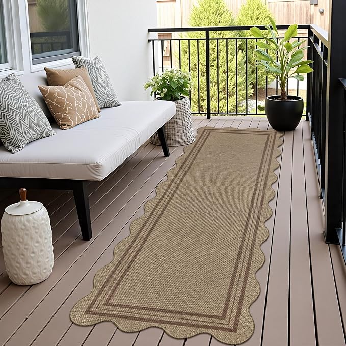 Scalloped Easy Jute 2.6x8 Kitchen Runner Rug, Washable Rugs