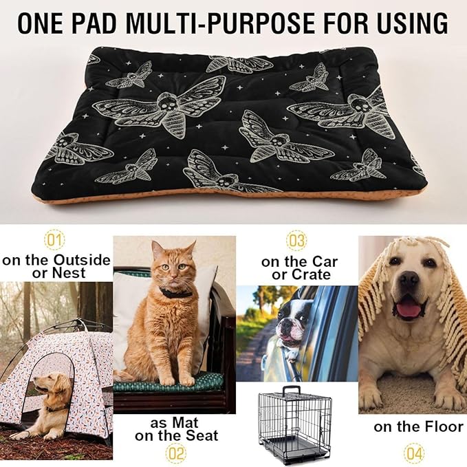 Pet Bed Gothic Skull Butterfly Moth Dog Bed Mat Absorbing Non Slip Pad Pet Sleeping Mat for Small, Medium, and Large Dogs Puppy Cat 36 in x 24 in