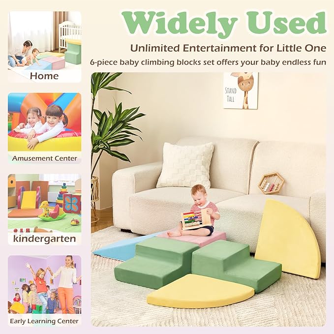 6 Pieces Climbing Toys for Toddlers, Climb & Crawl Soft Foam Block Activity Play Set, Foam Play Gym Climbing Blocks, Toddler Climbing Toys Indoor, Soft Foam Blocks for Kids Crawling and Sliding