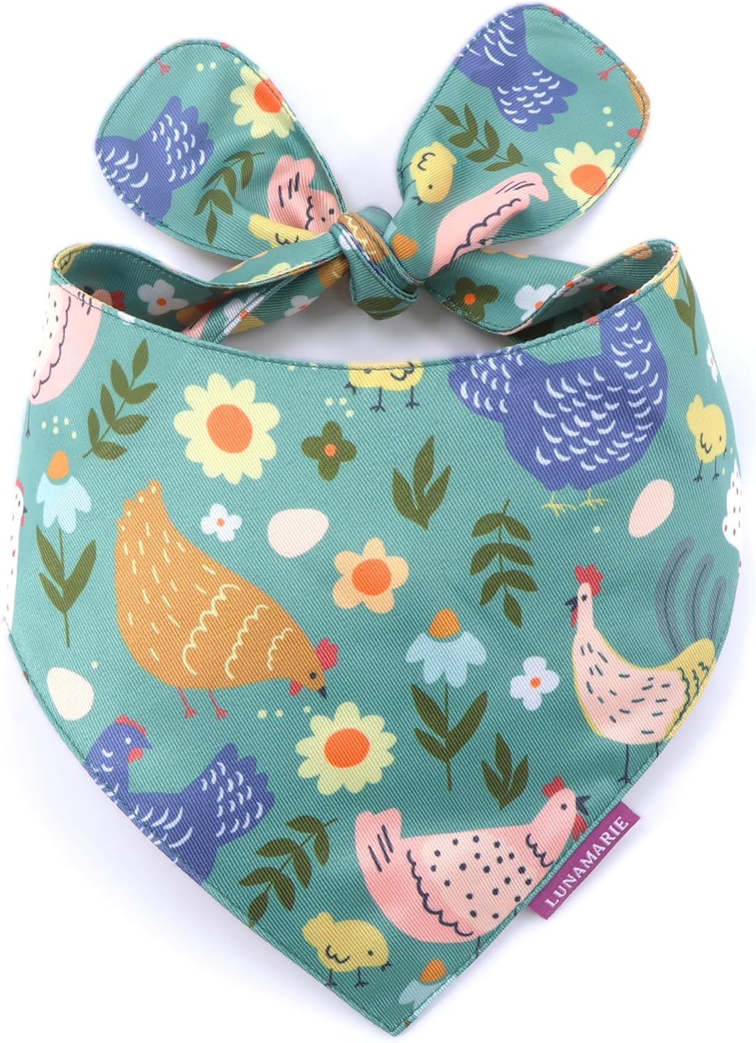 LunaMarie - Luxury Pet Birthday Bandanas -Premium & Silky Poly Fabric | 100% Handmade | Custom Shape Dual Layered (Chicken Couture, Medium)