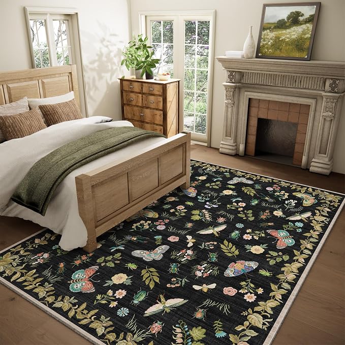 Machine Washable Rug for Living Room: 9x12 Area Rugs Vintage Bedroom Rug Stain