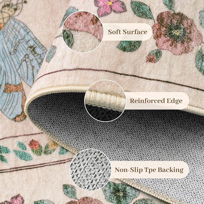 8x10 Area Rugs with Insect Print - Bug Rug Non-Shedding Stain Resistant Soft Carpet for Bedroom, Low Pile Ultra-Thin Machine Washable Carpet for Dining Room, Kids Nursery, Office (8'x10' Beige)