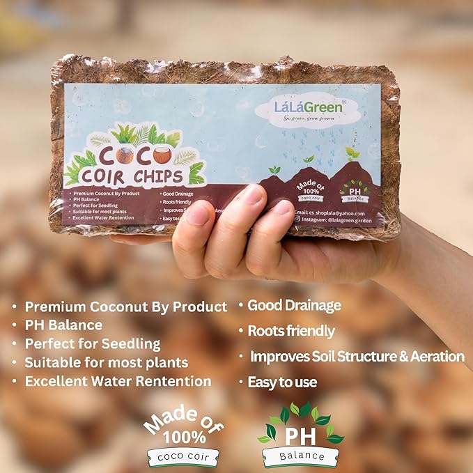 LaLaGreen Coconut Coir Chips for Plants (500g, 6 Pack) Indoor Herb Garden Seedling and Plant, Outdoor Planting Soil Vegetable Flower Orchids, Organic Compressed Coco Fiber Husk Chips Brick Peat Moss