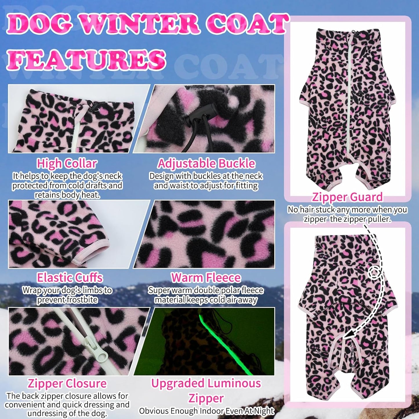 ROZKITCH Winter Coat for Dogs Large, Pet Windproof Warm Cold Weather Jacket Vest with Luminous Zipper, Jumpsuit Apparel Outfit Clothes for Large Giant Dog L-Pink 3XL