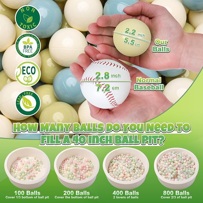 GOGOSO Balls for Ball Pit - Plastic Ball for Toddlers 1-3, Baby Kids Ball Pool Decoration,Creamy Green+Creamy Blue+ Soft White,500pcs