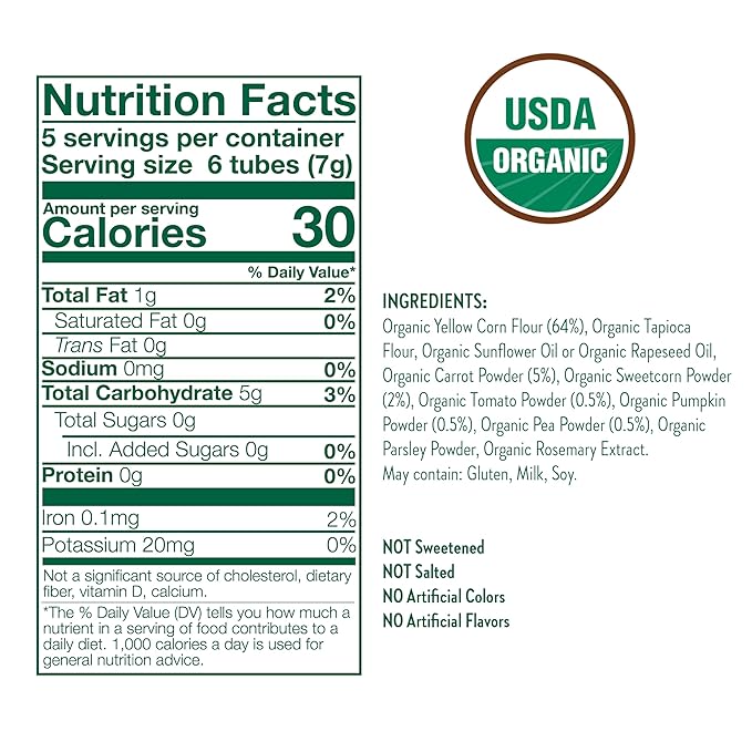 Little Bellies Organic Veggie Tubes Toddler Snack (Pack of 4 x 1.25 oz Individual Packs)