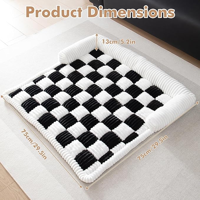 LiveGo Fuzzy Pet Couch Covers for Sofa, Dog Couch Cover Fuzzy Sofa Cover Cream Square Plaid Dog Bed Plush Dog Mat for Furniture Protector for Large Medium Dogs and Cats