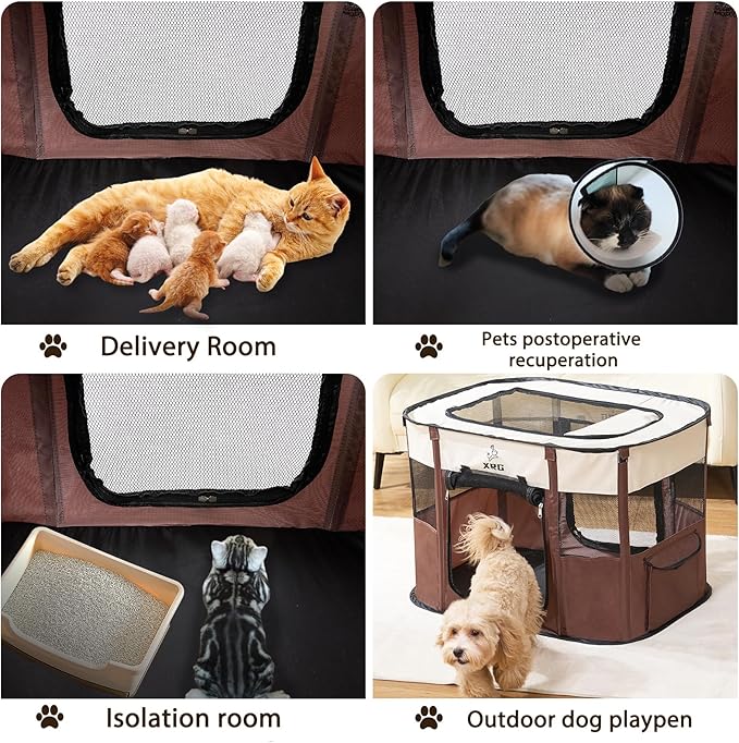 Portable Foldable Pet Playpen Collapsible Crates Kennel Playpen for Dog cat and Rabbit &Travel playpen Outdoor or Indoor (Large（35.4" L x 27.6" W x 23.6" H）, Brown)