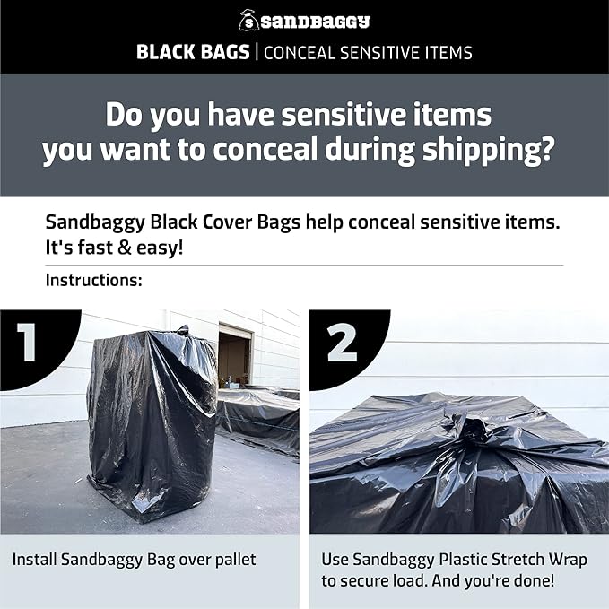 Sandbaggy Black Pallet Covers | Made in USA | Tarp Fits Large Pallets Up to 55" x 55" x 75" | Built w/ 6 Months UV Protection | Heavy Duty 1.5 Mil Thick Plastic (Pack of 4, 1.5 Mil Thick)