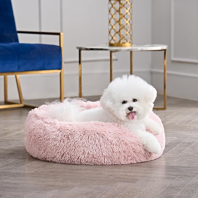 Juicy Couture Devon Faux Fur Large Pink Round Pet Bed for Dogs and Cats