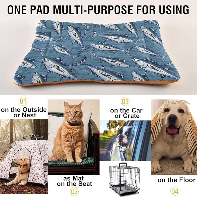 Pet Bed Marine Tuna Fish Dog Bed Mat Absorbing Non Slip Pad Pet Sleeping Mat for Small, Medium, and Large Dogs Puppy Cat 36 in x 24 in