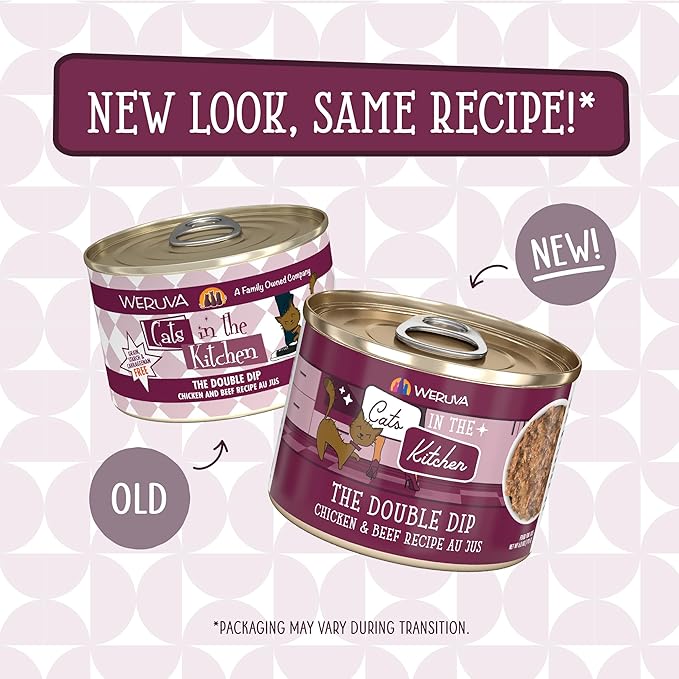 Weruva Cats in The Kitchen, The Double Dip with Chicken & Beef Au Jus Cat Food, 6oz Can (Pack of 24)