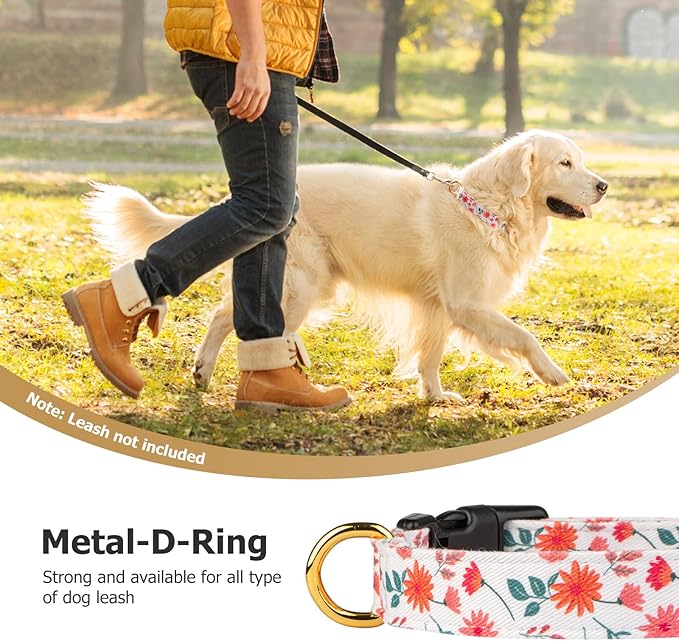 Cotton Handmade Dog Collar Cute and Distinctive Patterns Red and White Flower with Pendant for Girl Boy Dogs Collars L