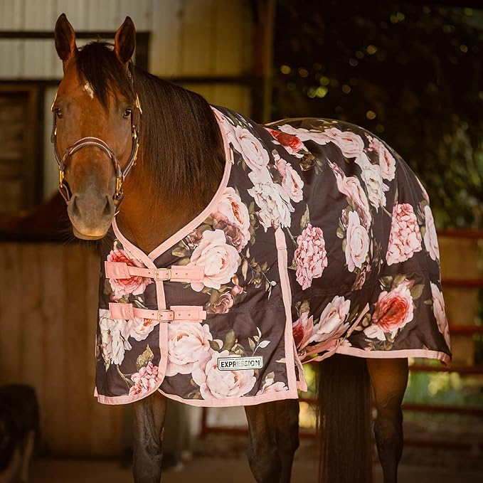 Jeffers Expression 1200 Denier Standard Neck Turnout Blanket, Rose Garden, 81" - Waterproof, Breathable Horse Blanket with 0g Polyfill, No insulation - Ideal Protection for Wind and Rain, Light Weight