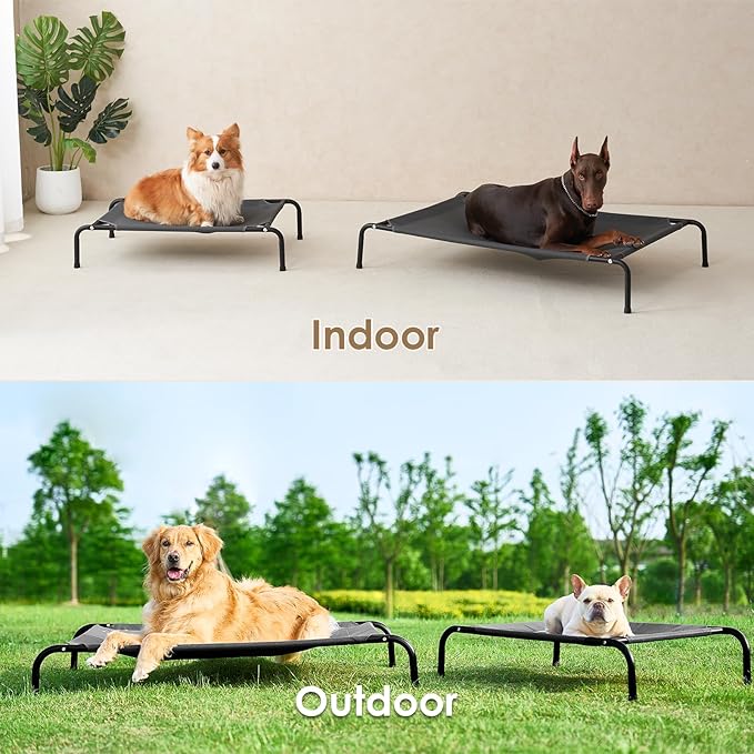 EHEYCIGA Elevated Dog Cot Beds for Large Dogs, Raised Outdoor Dog Hammock, Lifted Pet Platform with Frame and Washable Waterproof Cooling Teslin Mesh and Anti-Slip Feet, 43x26 inch
