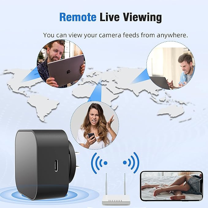 LIZVIE Phone Charger, 1080P Motion Detection & Night Vision/2.4G WiFi, 170° Wide-Angle SD Storage/Free App Remote View for Indoor Home/Office/Pets Security.