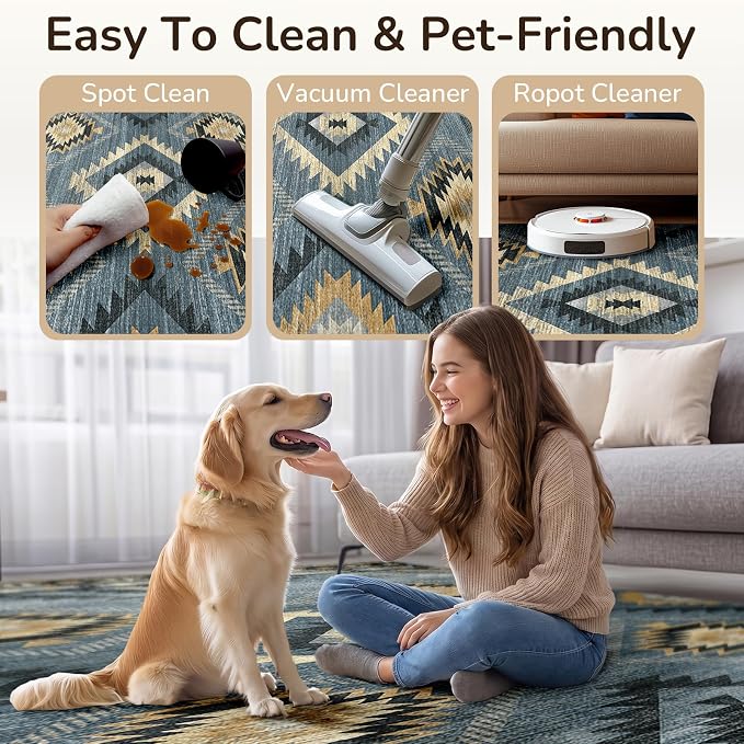 BESTSWEETIE Area Rug 6x9 Rug Machine Washable Rug Non-Slip Low Pile Print
