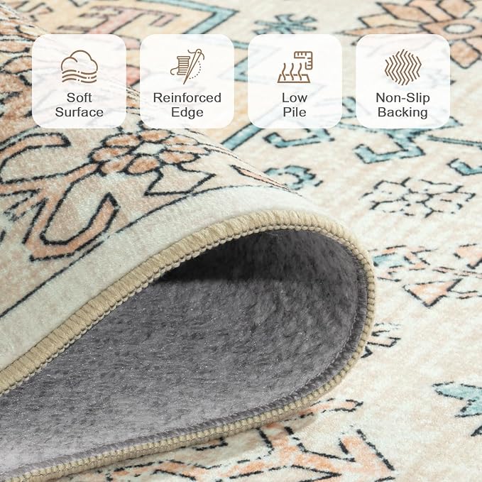 Lofus Vintage Living Room Rugs 5x7, Soft Machine Washable Area Rug