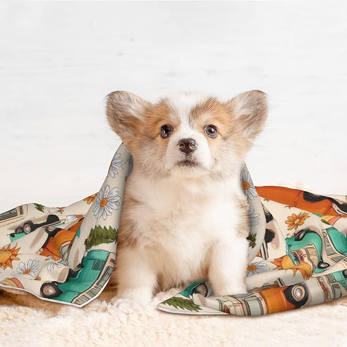 Waterproof Dog Blanket Soft Pet Blanket for Puppy Cat, Fleece Cat Throw Blankets for Furniture Bed Couch Sofa Reversible - Camp Van 3