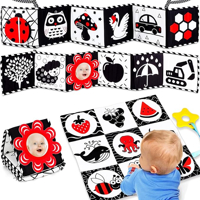 High Contrast Baby Toys for Newborn Infant 0-6 Months Montessori Tummy Time Black and White Sensory Crinkle Toys 0-3 3-6 Months Soft Books Carseat Toys for Baby Boys Girls Easter Basket Stuffers Gifts