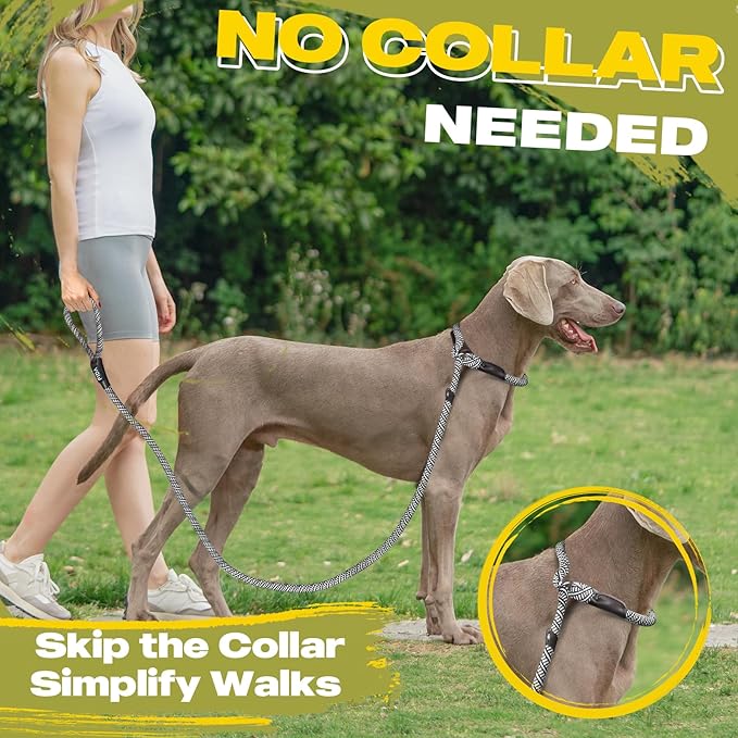 Fida Slip Leads for Dogs, 4 FT x 1/2" Dog Leash Heavy Duty Comfortable Strong Rope Lead for Large, Medium Dogs, No Pull Pet Training Leash with Highly Reflective, Grey