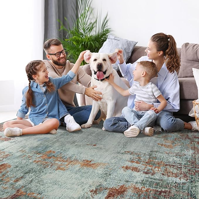 8x10 Area Rugs for Living Room Rug Washable: Modern Large Rug for Dining Room Bedroom Carpet Non Slip 8 by 10 Indoor Abstract Nursery Home Office Red Brown
