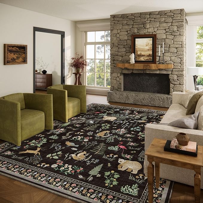 9x12 Area Rugs for Living Room: Washable Bedroom Rug Vintage Stain Resistant