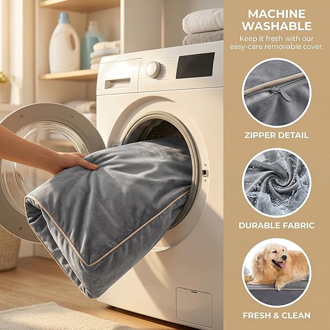 Jumbo Orthopedic Dog Bed for Large Dogs - 7-inch Thick Memory Foam Dog Bed with Pillow Removable Cover Machine Washable, Giant | 50 inch, Off-White