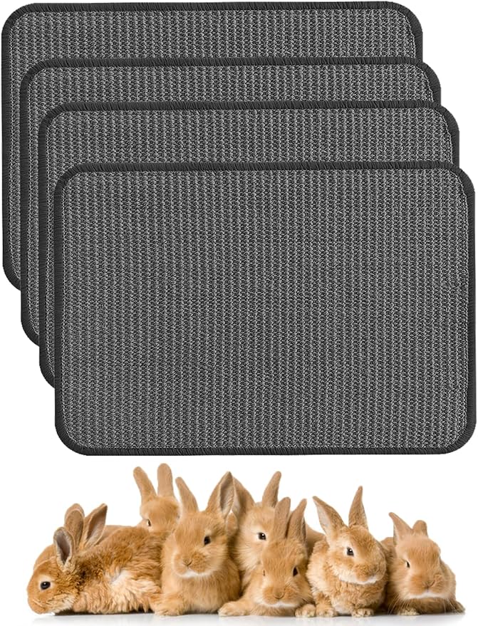 Rabbit Scratching Pad 4 Pack Natural Sisal Bunny Scratcher Mat Bunny Scratch Foot Pad Small Animal Grinding Claw Pad Rug for Guinea Pigs Chinchillas (Gray)