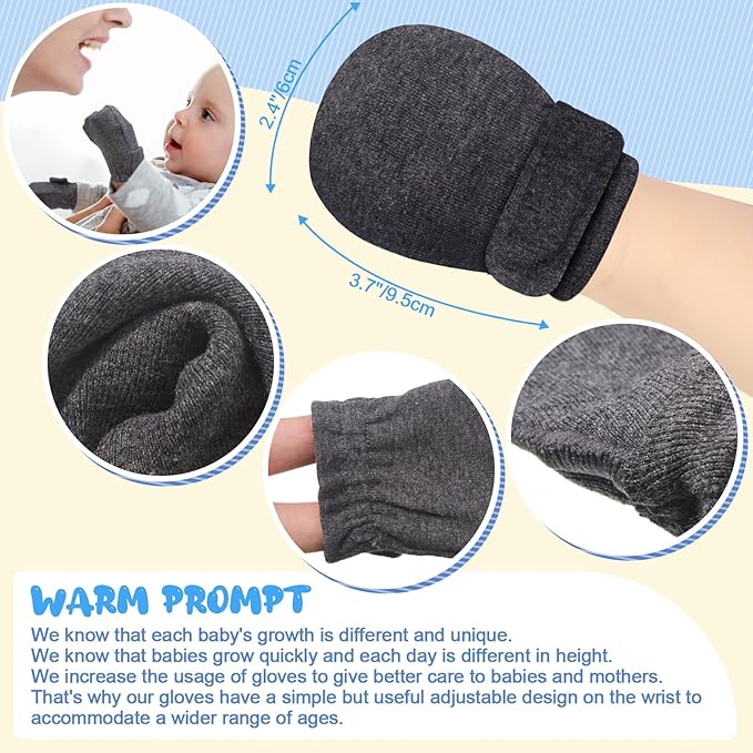 Newcotte Adjustable Baby Mittens No Scratch Newborn Cotton Breathable Gloves Warm Baby Mitts for Boys
