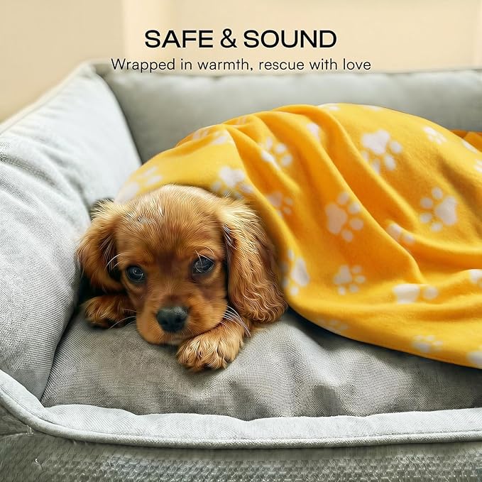 LINENLUX Cute Dog Blanket for Small Medium Dogs 6-Pack Soft Stretchy Fleece Blankets for Pet Cat Puppy Warm Wrinkle-Resistant Throw for Couch Bed Outdoor Yellow 40x31 inch (Pack of 6)
