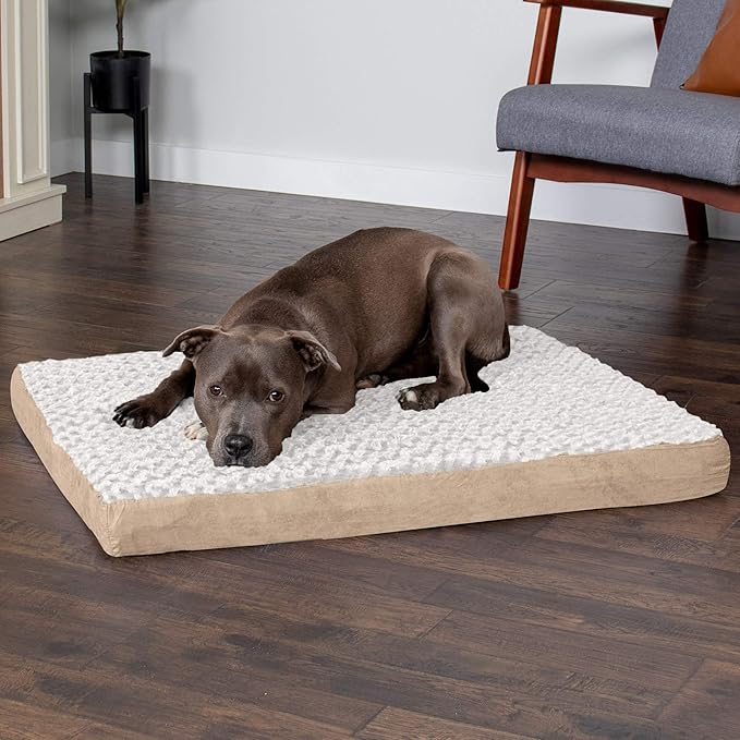 Furhaven Memory Foam Dog Bed for Large/Medium Dogs w/ Removable Washable Cover, For Dogs Up to 55 lbs - Ultra Plush Faux Fur & Suede Mattress - Cream, Large