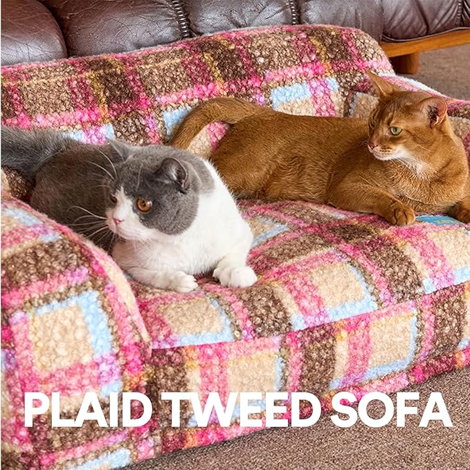 ZEZE Vintage Furniture Style Sofa Pet Bed - Washable Plush Dog & Cat Couch, Retro Style Pet Furniture, Soft Cozy Support for Pets (Large, Pink Plus)