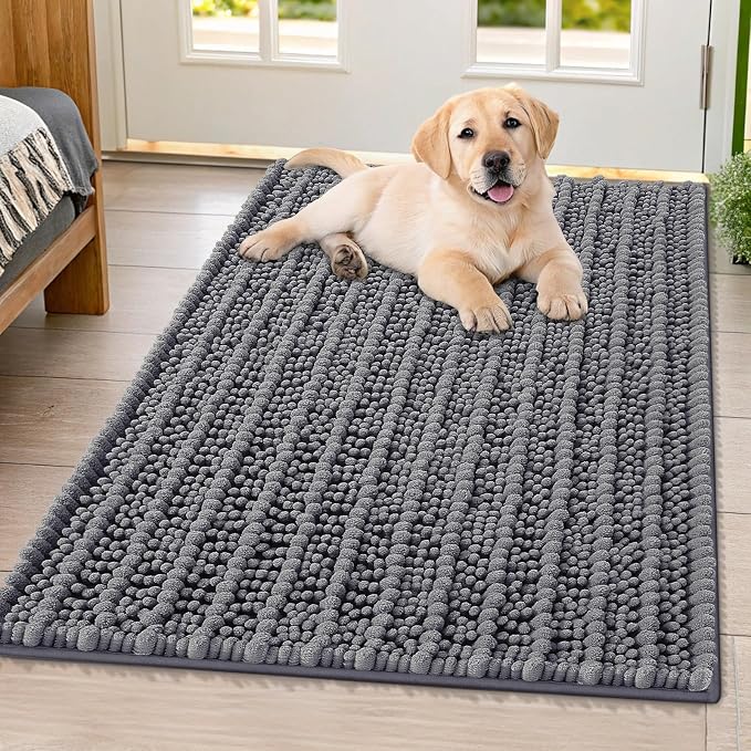 Smiry Dog Door Mat for Muddy Paws 40x32, Absorbent Dirt Trapper, Non-Slip