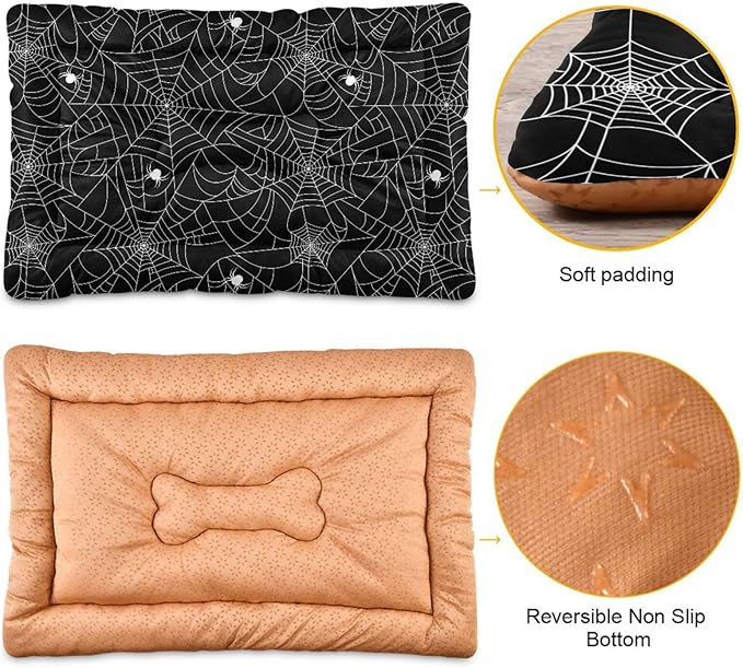 Halloween Spider Web Pet Bed Cute Dog Bed Mat Absorbing Non Slip Pad Pet Sleeping Mat for Small, Medium, and Large Dogs Puppy Cat 24 in x 18 in