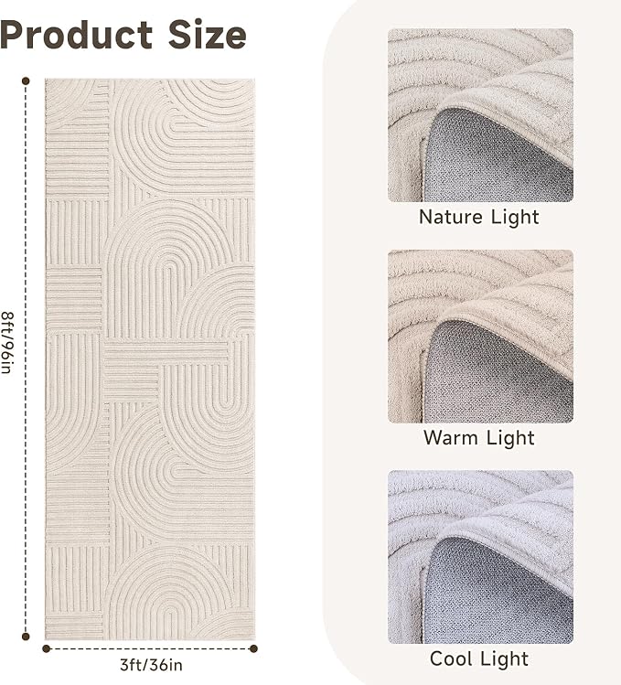Pauwer 3x8 Washable Area Rugs for Living Room Modern Beige Solid Color Soft