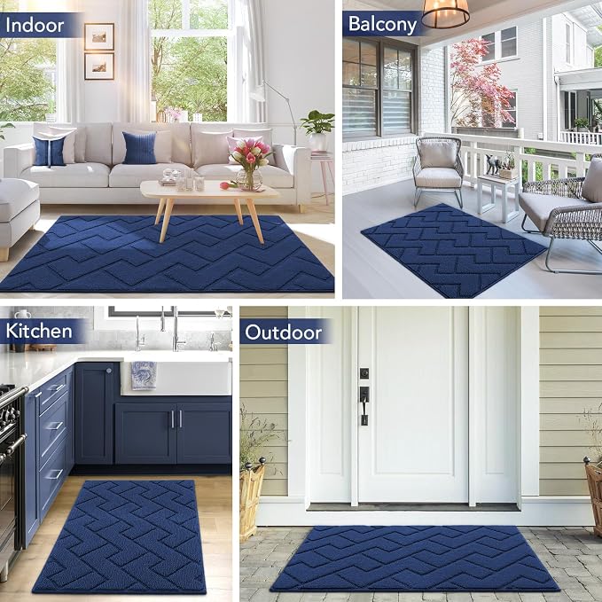 hicorfe Indoor Door Mat, TPR Backing Dirt Trapper Entryway Mat, Washable Floor