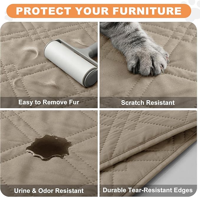 100% Waterproof Dog Couch Protector, Triple-Layer Waterproof Dog Bed Cover Pet Blanket Reversible 2-Tone Sofa Shield, Non-Slip Furniture Guard for Pets(30×71 Inch, Khaki+Khaki)