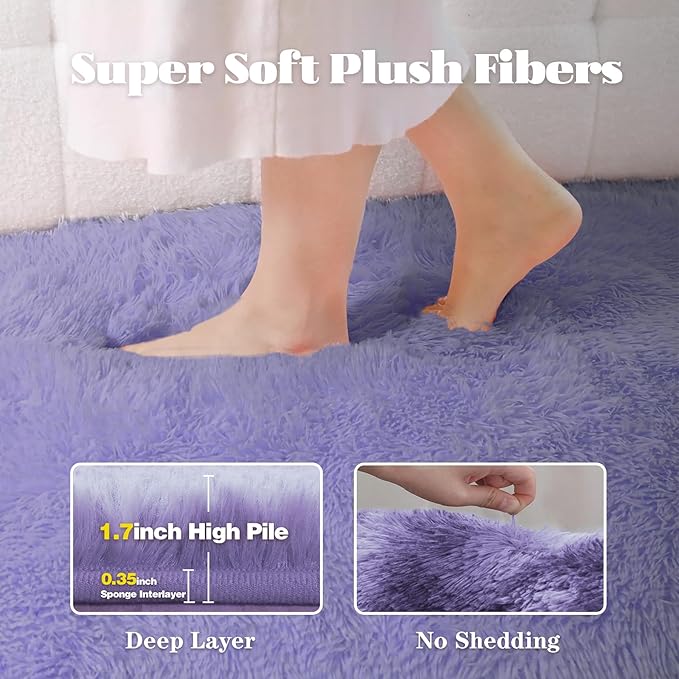5x7 Area Rug for Living Room: Fluffy Shag Soft Washable Rugs Fuzzy Plush Indoor Carpet for Bedroom Nursery Playroom Dorm Kids Girls Boys Room (Purple, 5'x7')