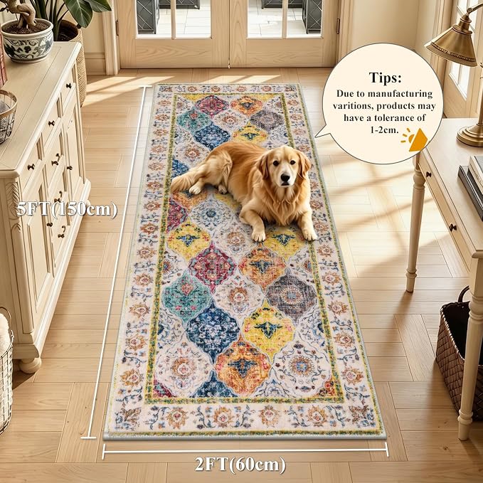 HEBE Washable Hallway Runner Rug 2'x 5' Non Slip Kitchen Rugs Runner, Low Pile
