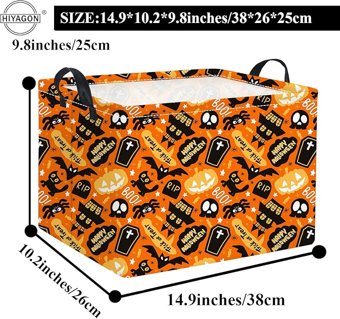 HIYAGON Rectangular Halloween Basket for Boys and Girls Kids Trick or Treat Pumpkin Basket for Halloween Parties Cute Storage Bin Organizer Box Room Decor(Spider Halloween)