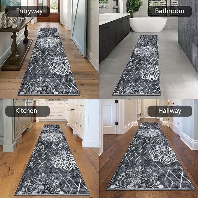 HEBE Hallway Runner Rug 2'x8' Washable Vintage Distressed Area Rugs Non Slip