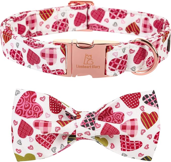 Lionheart glory Heart Dog Collar, Adjustable Dog Collar with Bowtie, Pet Gift Collar for Dog Soft Bowtie Dog Collars for Medium Dogs