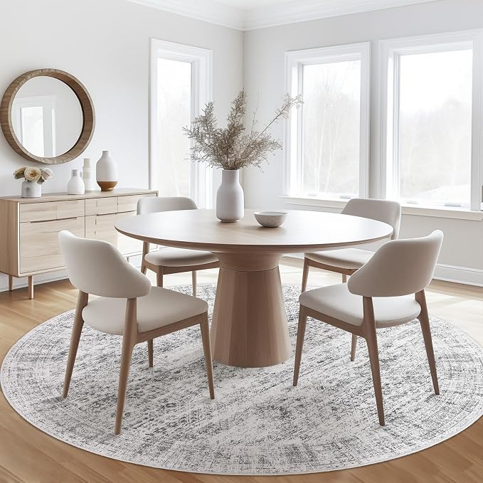 Soalmost 6x6 Grey Round Rug 6ft Living Room Circle Rug Gray Vintage Round Area