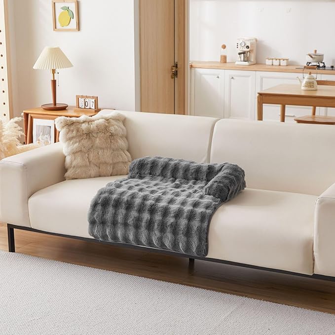 Calming Dog Bed Mat, Fluffy Fuzzy Couch Cover for Sofa, Winter Thickened Pet Mat with Anti-Slip Bottom Warm Soft Cushion Washable Pet Bed for Small Dogs and Cats (Gray, 75x75cm/29.5x29.5in)